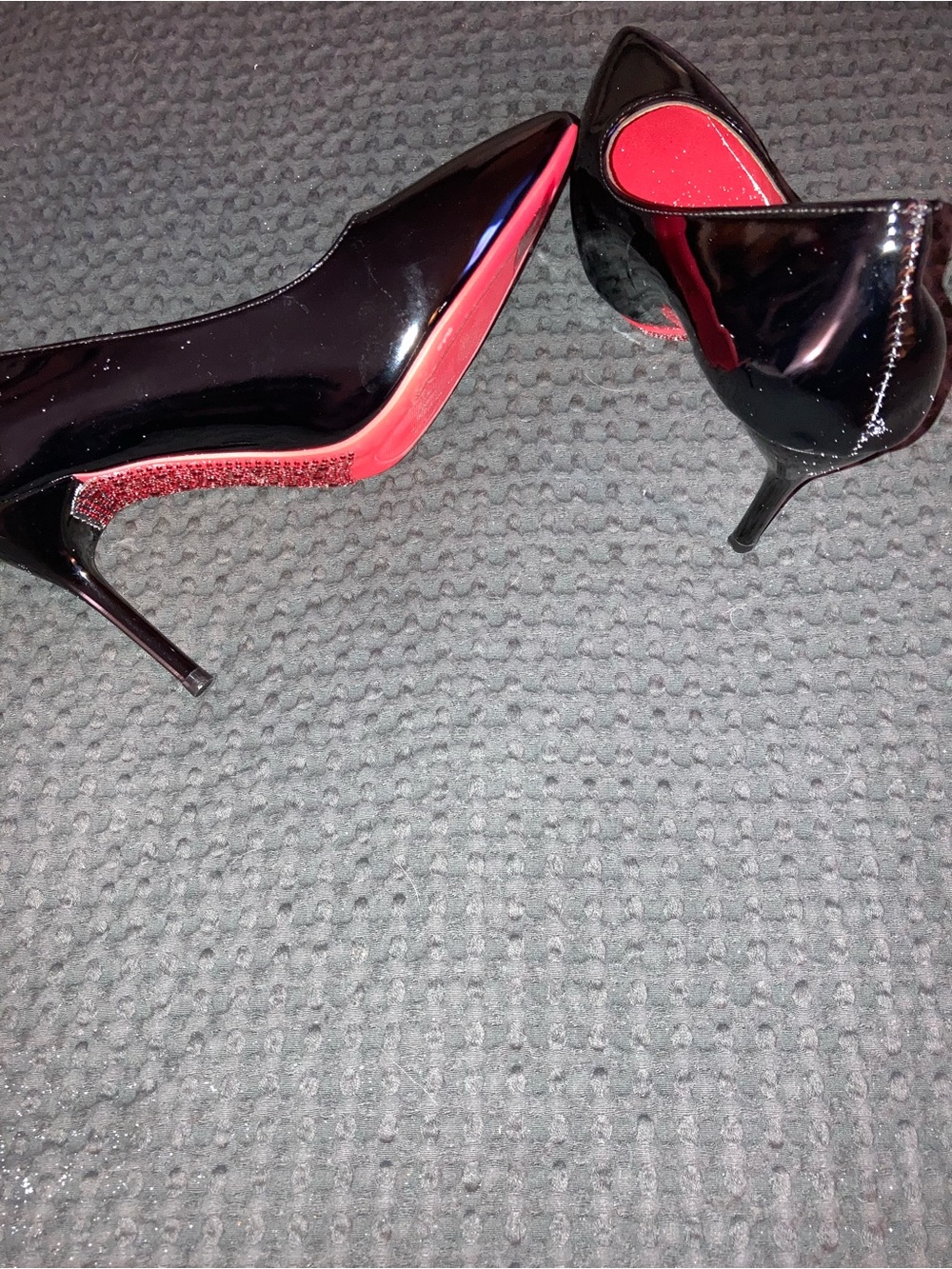 Black Patent Pointed-Toe Stiletto Heels with Red Sole